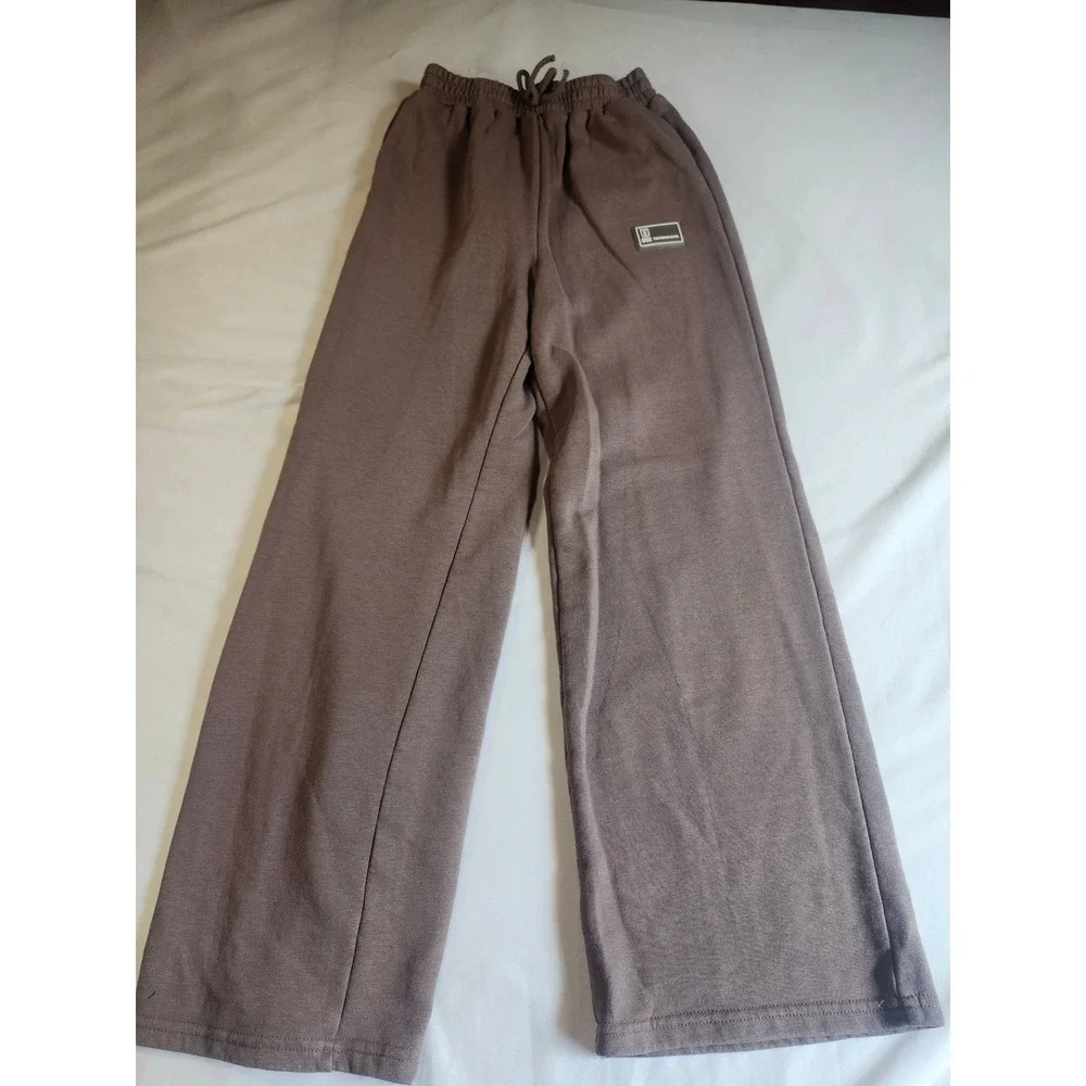 SHEIN Teen Girls Brown Wide Leg Sweatpants Drawstring Pockets Size 10-11Y 146